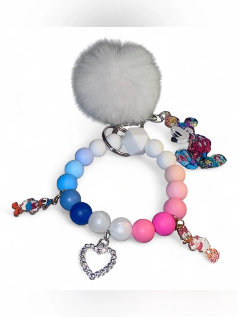 Silicone Beaded Keychain Wristlet Women’s Cute Key Ring Purse Bag Charm NWT